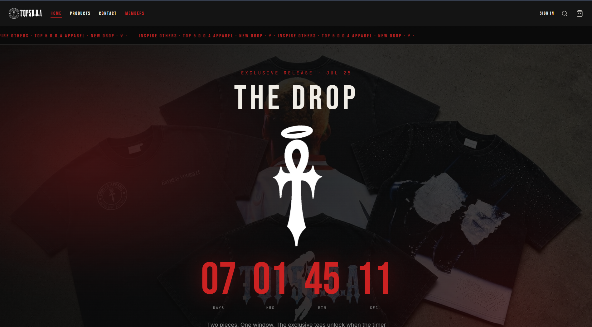 Top 5 D.O.A countdown timer gating an exclusive drop